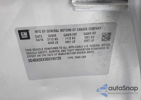 2016 Buick Regal Turbo from USA, damaged, VIN 2G4GK5EX0G9190129